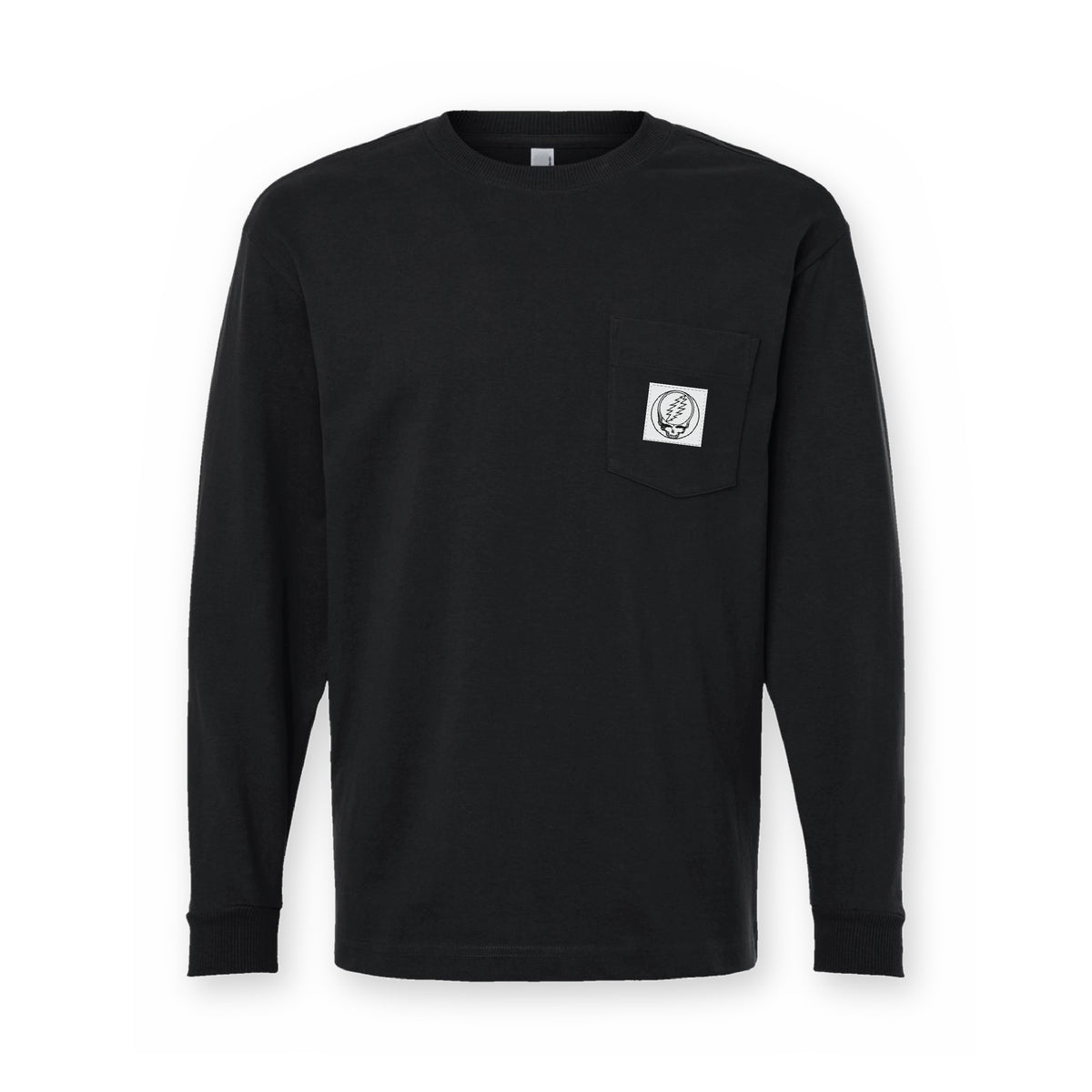 Grateful Dead Woven Label Stealie Long Sleeve Pocket T-Shirt - Black