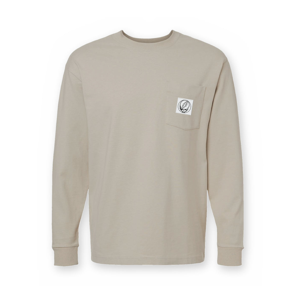 Grateful Dead Woven Label Stealie Long Sleeve Pocket T-Shirt - Bone