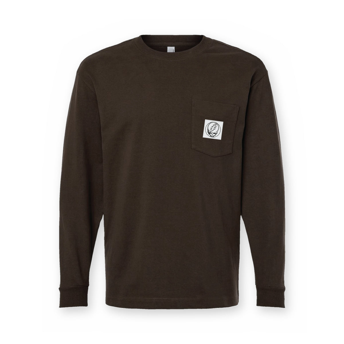 Grateful Dead Woven Label Stealie Long Sleeve Pocket T-Shirt - Brown