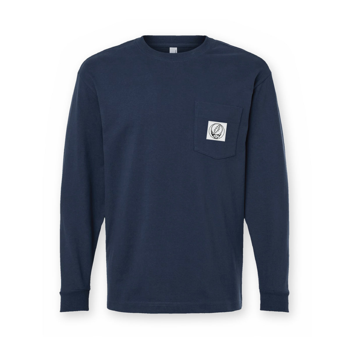 Grateful Dead Woven Label Stealie Long Sleeve Pocket T-Shirt - Sea Blue