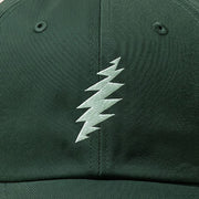Close-up of the design on the Grateful Dead Embroidered Mint Bolt Dad Hat - Spruce