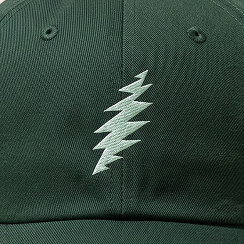 Close-up of the design on the Grateful Dead Embroidered Mint Bolt Dad Hat - Spruce