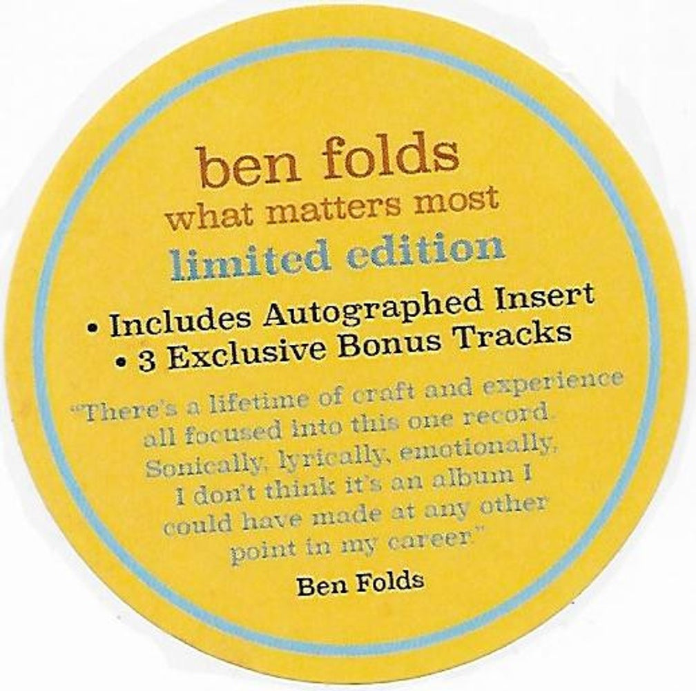 Image 2: Ben Folds – What Matters Most (Limited Edition Autographed CD with Bonus Tracks) CD | Relix