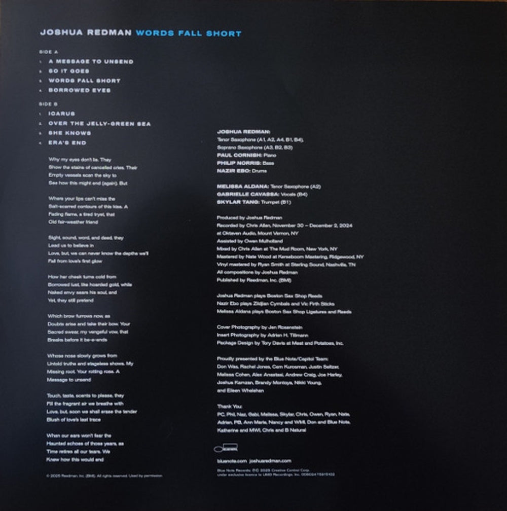 Image 2: Joshua Redman – Words Fall Short (180 Gram LP Vinyl) Vinyl LP | Relix
