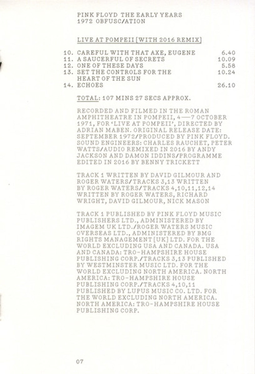 Image 3: Pink Floyd – 1972 Obfusc/Ation (Box Set 2-CD) CD | Relix