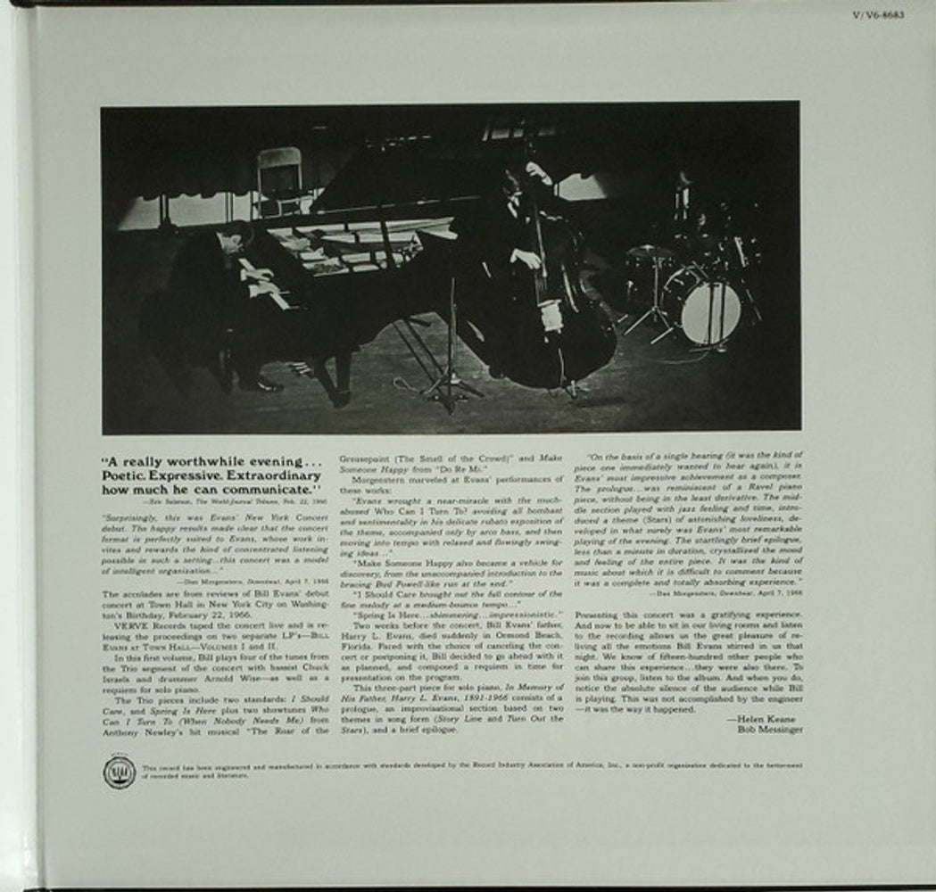 Image 4: Bill Evans – At Town Hall, Volume One (Verve Acoustic Sounds Series)[LP] Vinyl LP | Relix