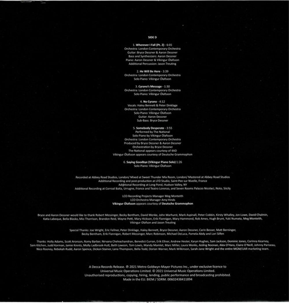 Image 5: Bryce Dessner  / Dessner,Aaron – Cyrano - O.S.T. Vinyl LP | Relix