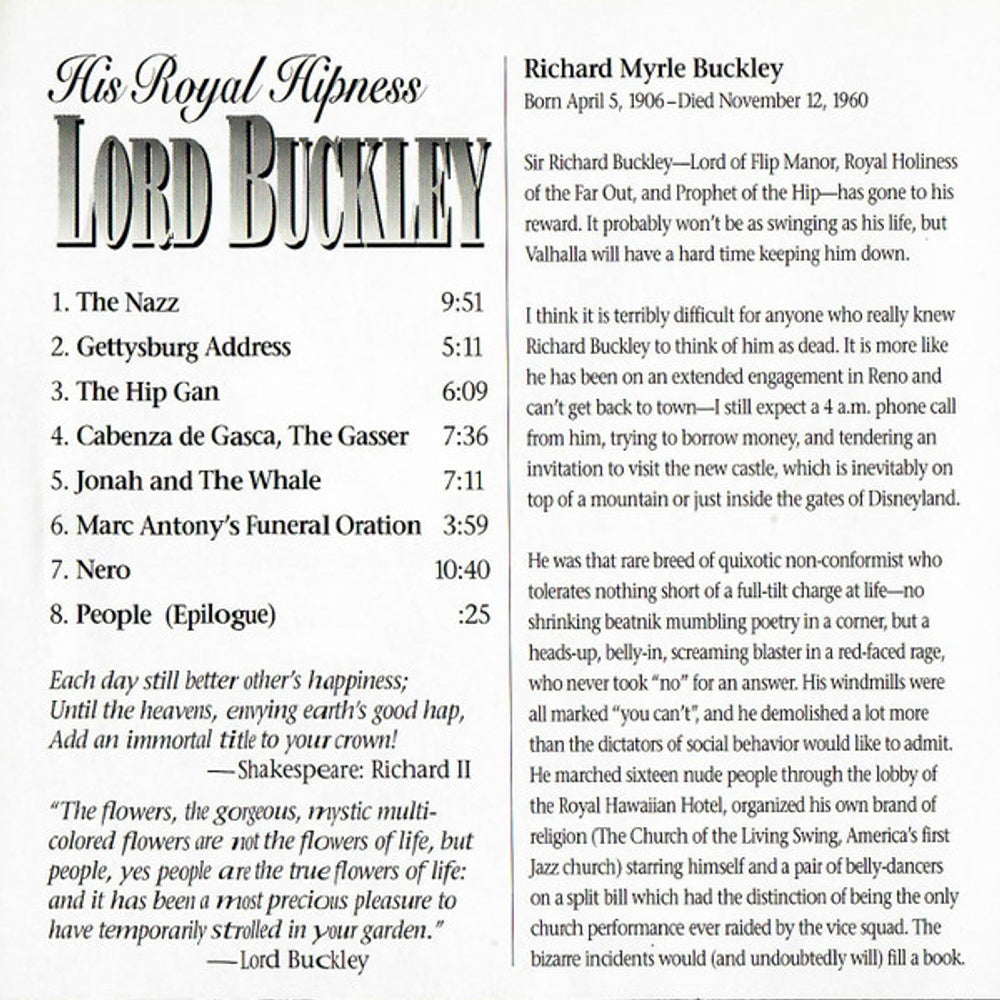 Image: Lord Buckley – His Royal Hipness CD | Relix