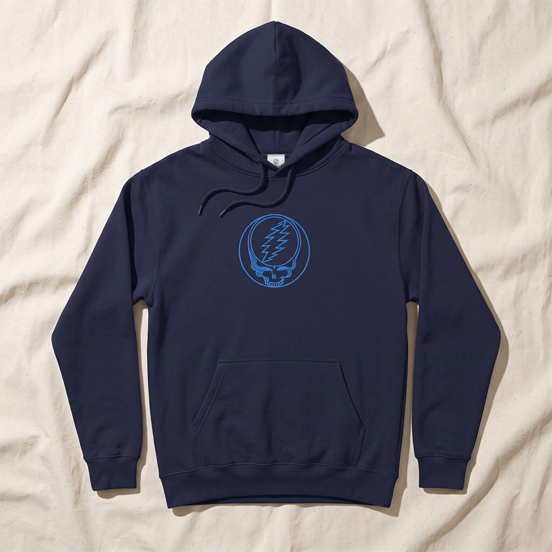 Embroidered Keyline Stealie Hoodie in Navy — Officially licensed Grateful Dead Hoodie from Relix