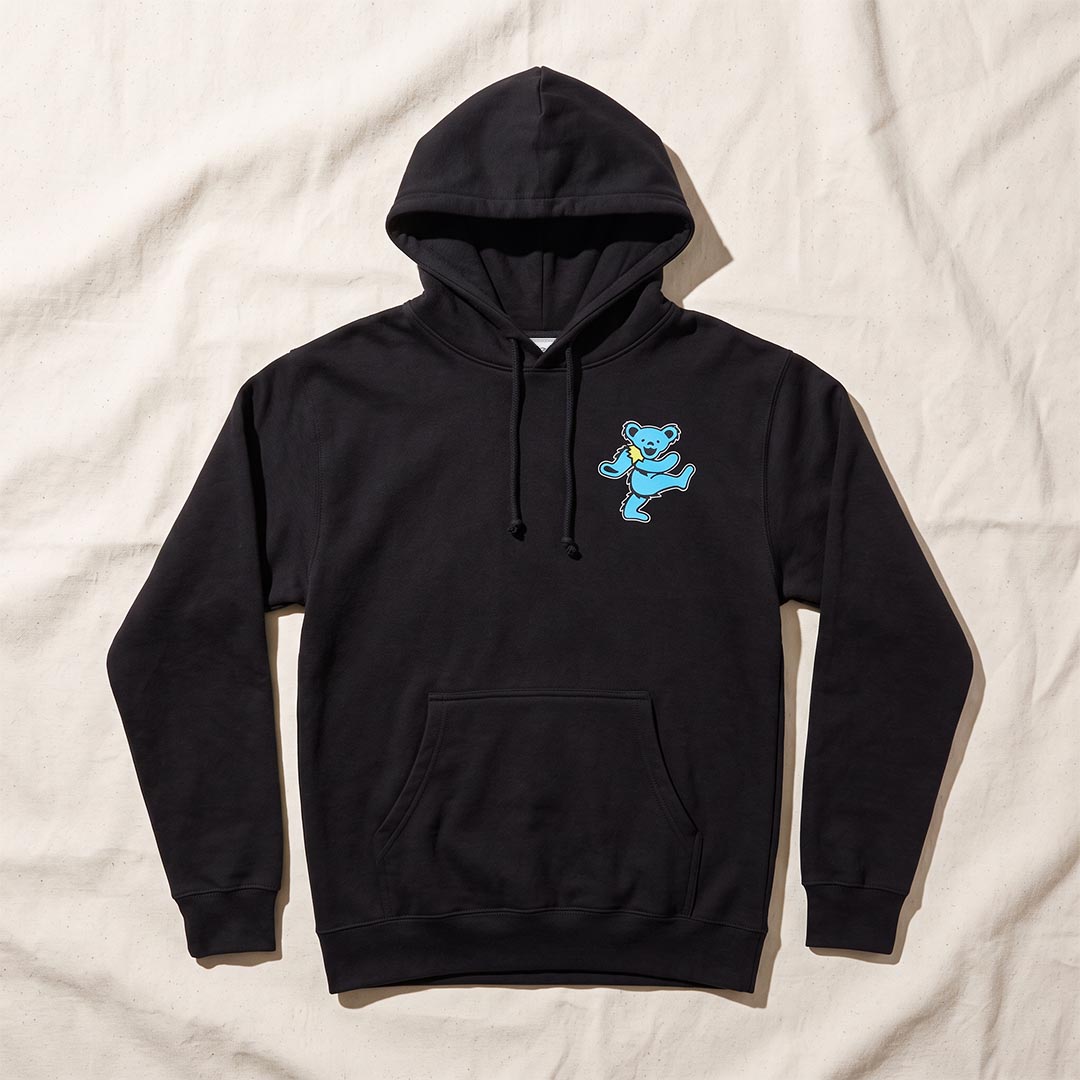 Grateful Dead Embroidered Cyan Bear Hoodie - Black