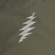 Close-up of the design on the Grateful Dead Embroidered Gray Bolt Surf Rope Cap - Army