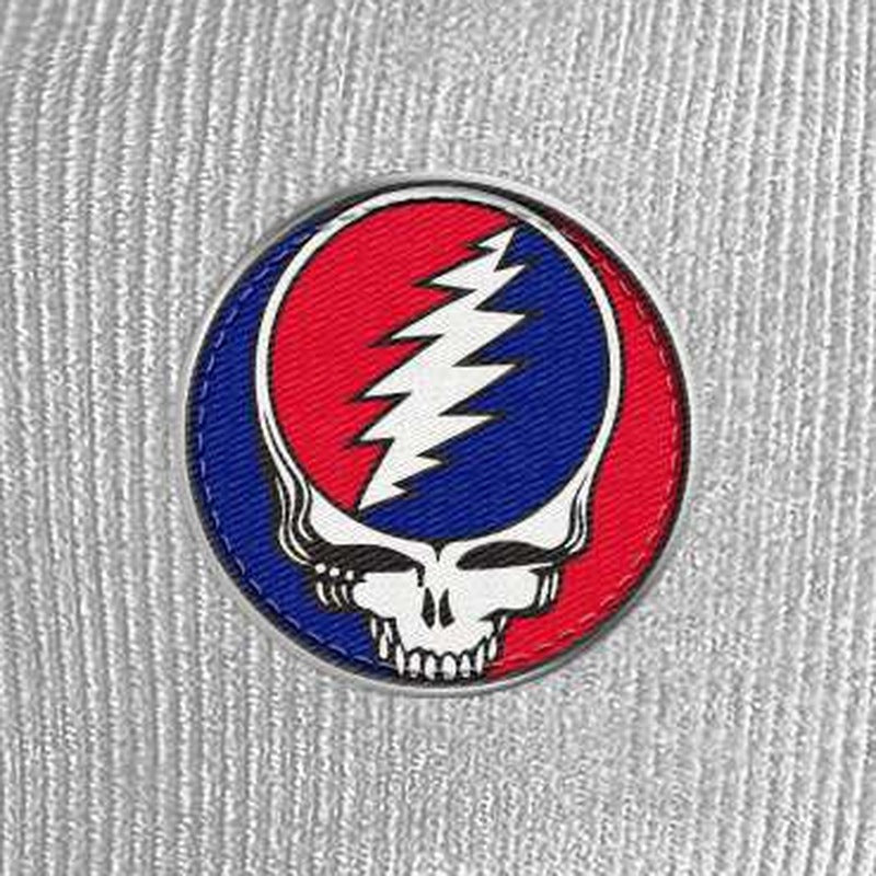 Close-up of the design on the Grateful Dead Embroidered Stealie Cord Rope Cap - White