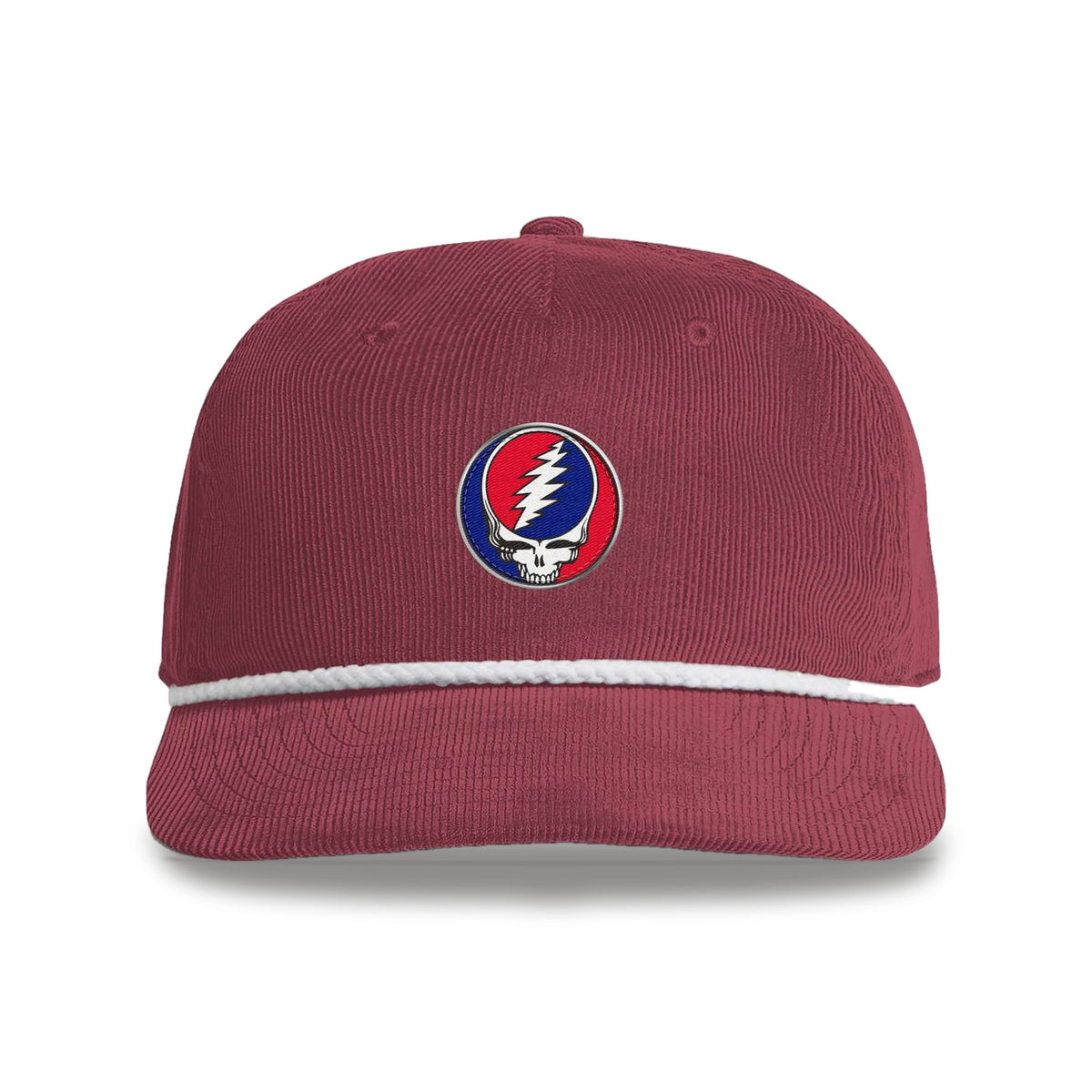 Grateful Dead Embroidered Stealie Cord Rope Cap - Cardinal
