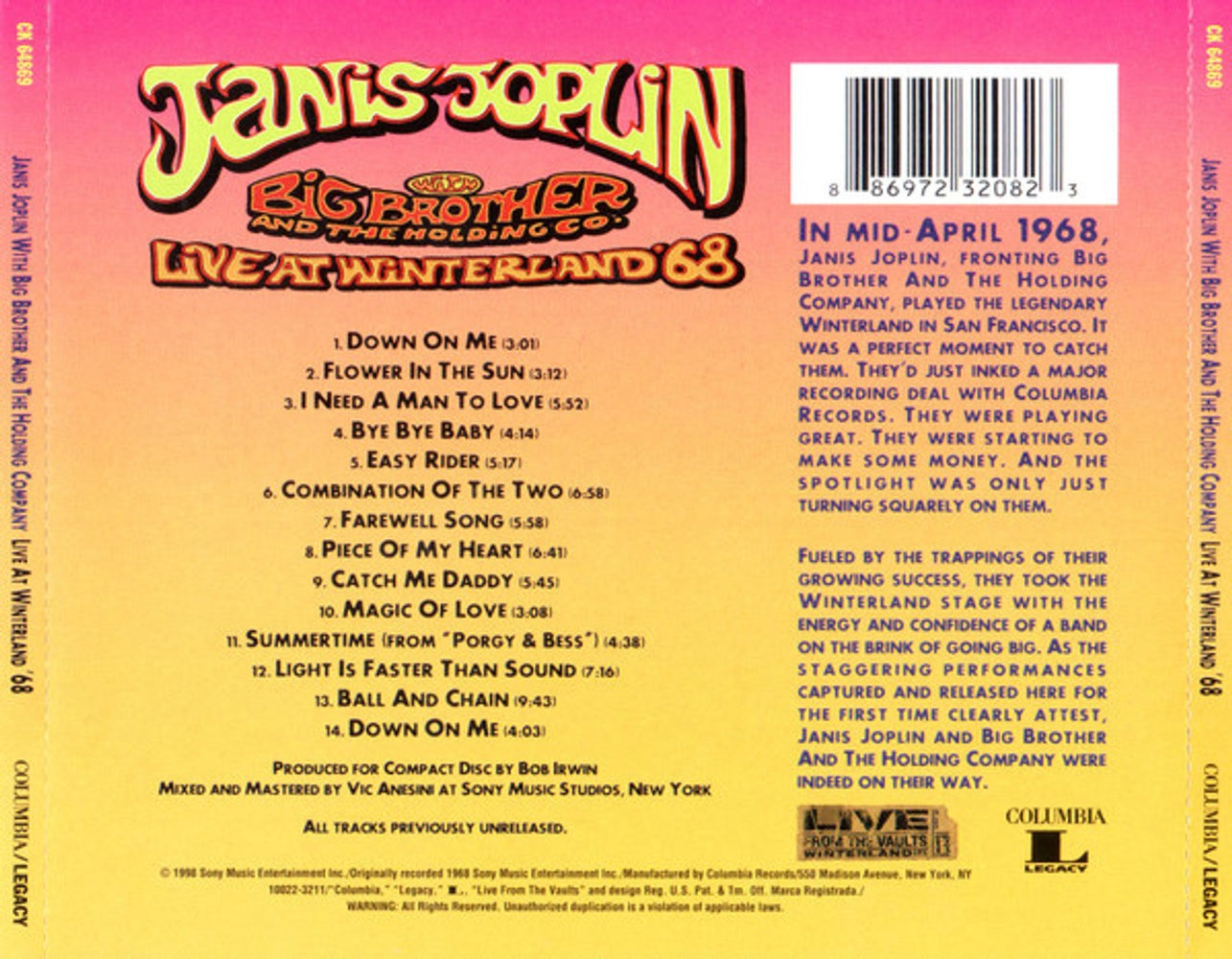 Janis Joplin – Live at Winterland 68 (CD) - Detail