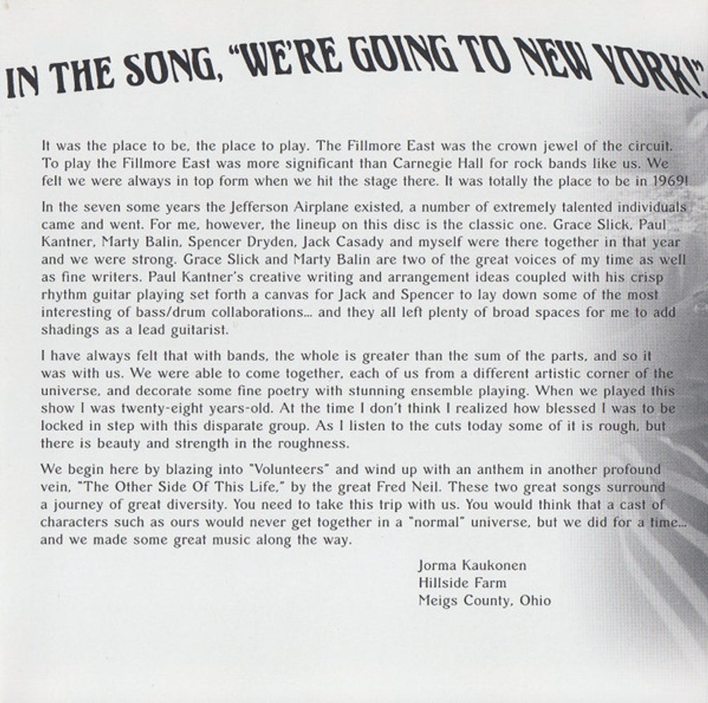 Jefferson Airplane – Sweeping Up The Spotlight Live At The Fillmore East 1969 (CD) - Label