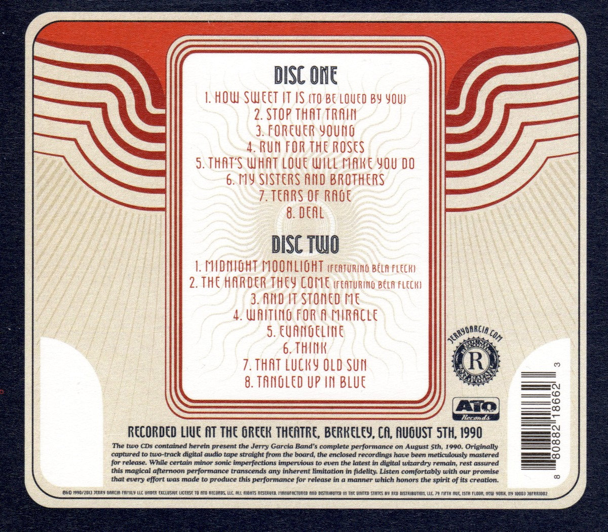 Jerry Garcia Band – GarciaLive Vol.2: August 5th, 1990 Greek Theatre (2-CD) – Back Cover – Relix – 1200x1200px