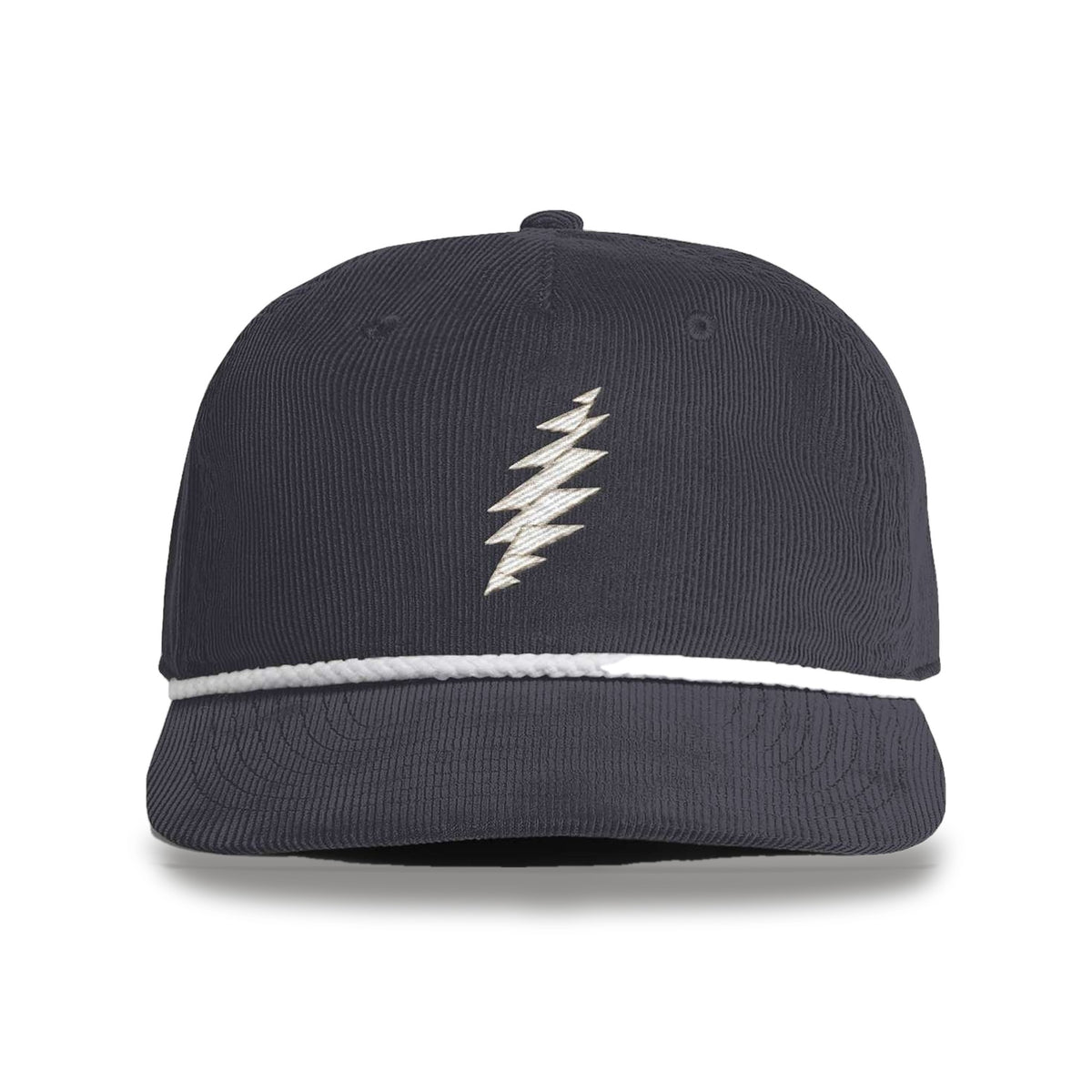 Grateful Dead Embroidered White Bolt Cord Rope Cap - Navy