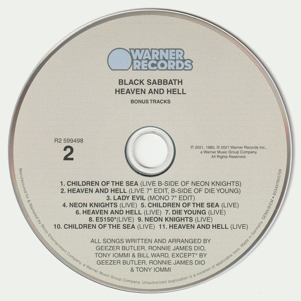 Label Disc 2: Black Sabbath – Heaven And Hell: Deluxe Edition CD | Relix