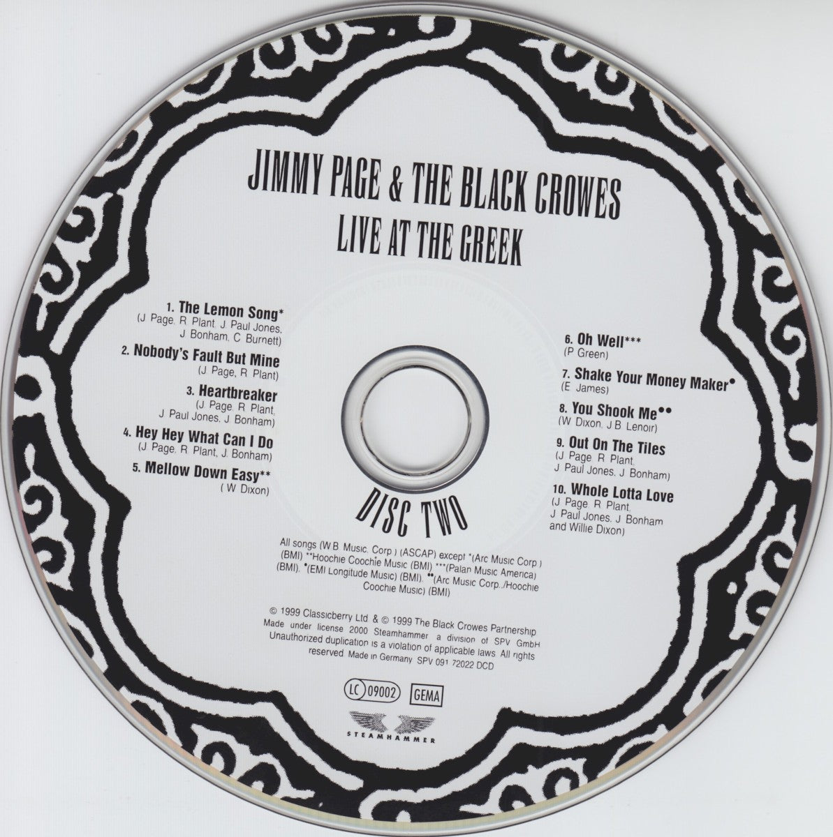 Label Disc 2: Jimmy Page & The Black Crowes – Live at the Greek Vinyl LP | Relix