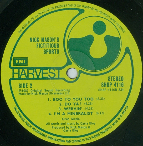 Label Disc 2: Nick Mason – Nick Mason's Fictitious Sports Vinyl LP | Relix
