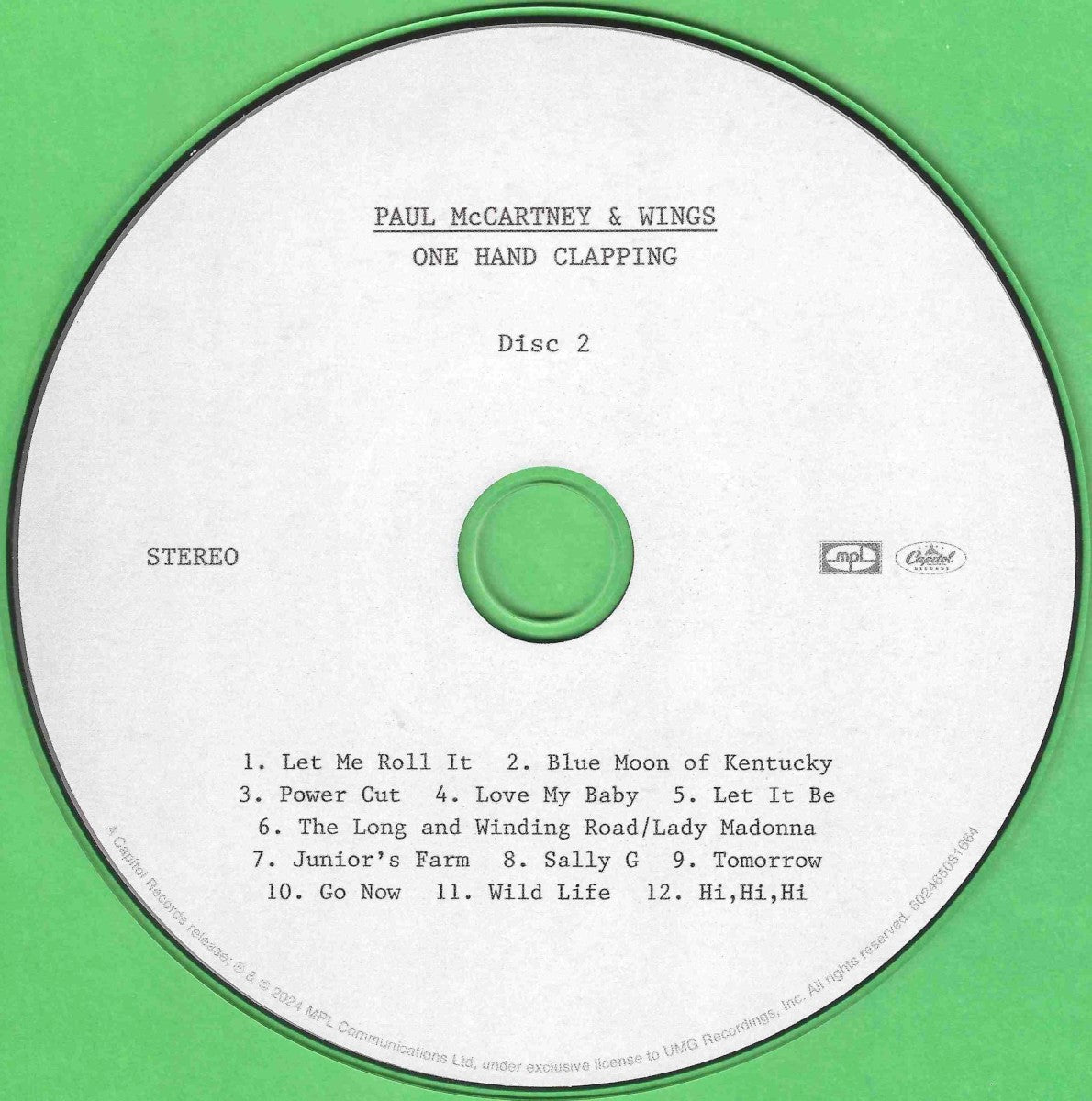 Label Disc 2: Paul McCartney And Wings – One Hand Clapping CD | Relix