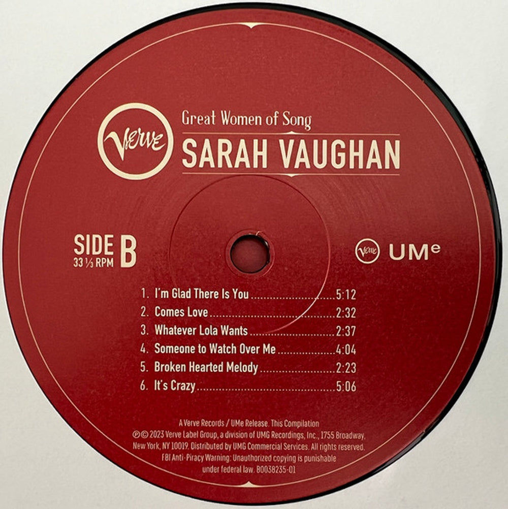 Label Disc 2: Sarah Vaughan – Great Women Of Song: Sarah Vaughan Vinyl LP | Relix