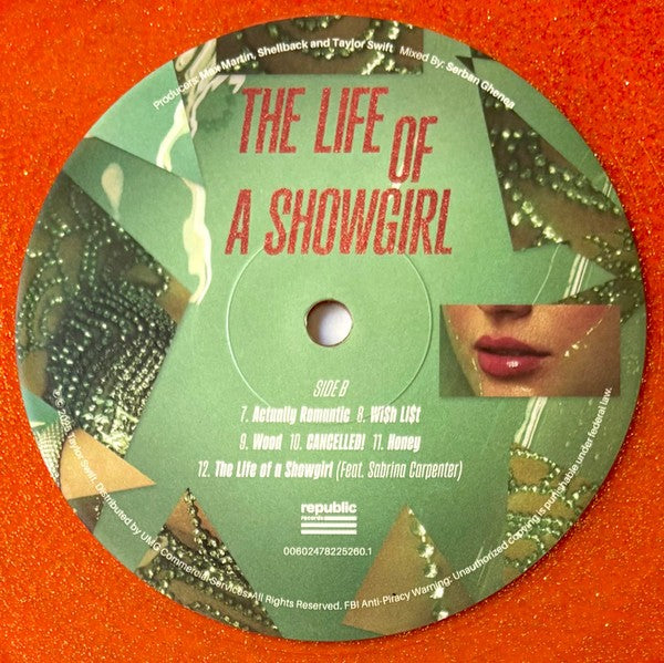 Label Disc 2: Taylor Swift – The Life of a Showgirl (Sweat and Vanilla Perfume Portofino Orange Glitter LP Vinyl) Vinyl LP | Relix