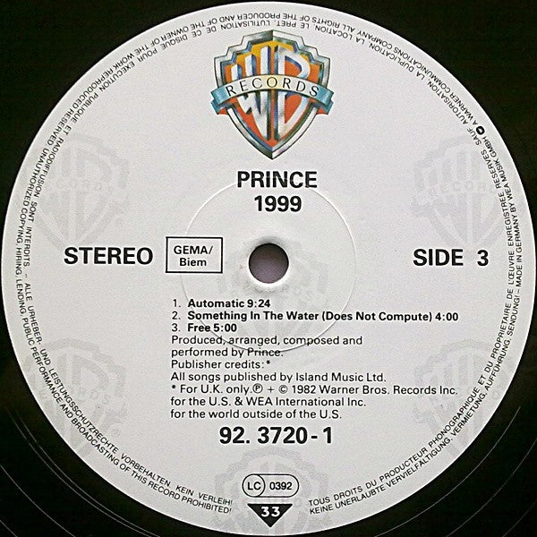 Label Disc 3: Prince – 1999 Vinyl LP | Relix