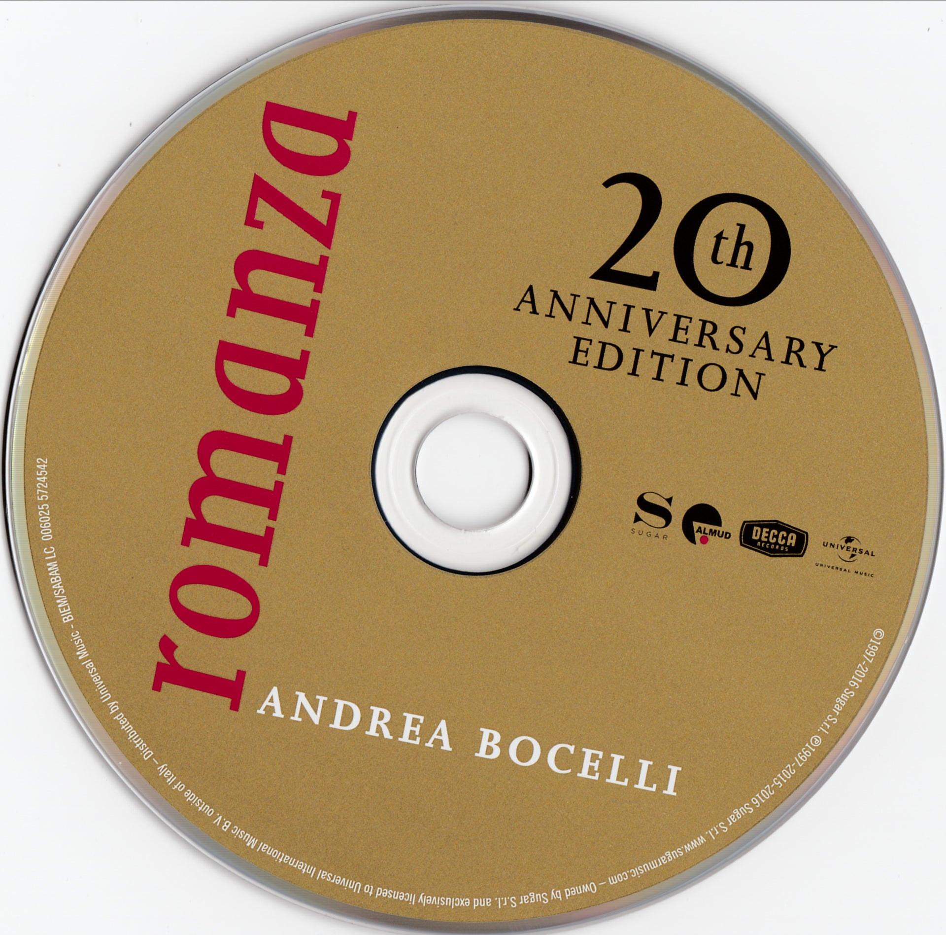 Label Disc: Andrea Bocelli – Romanza: 20th Anniversary Edition CD | Relix