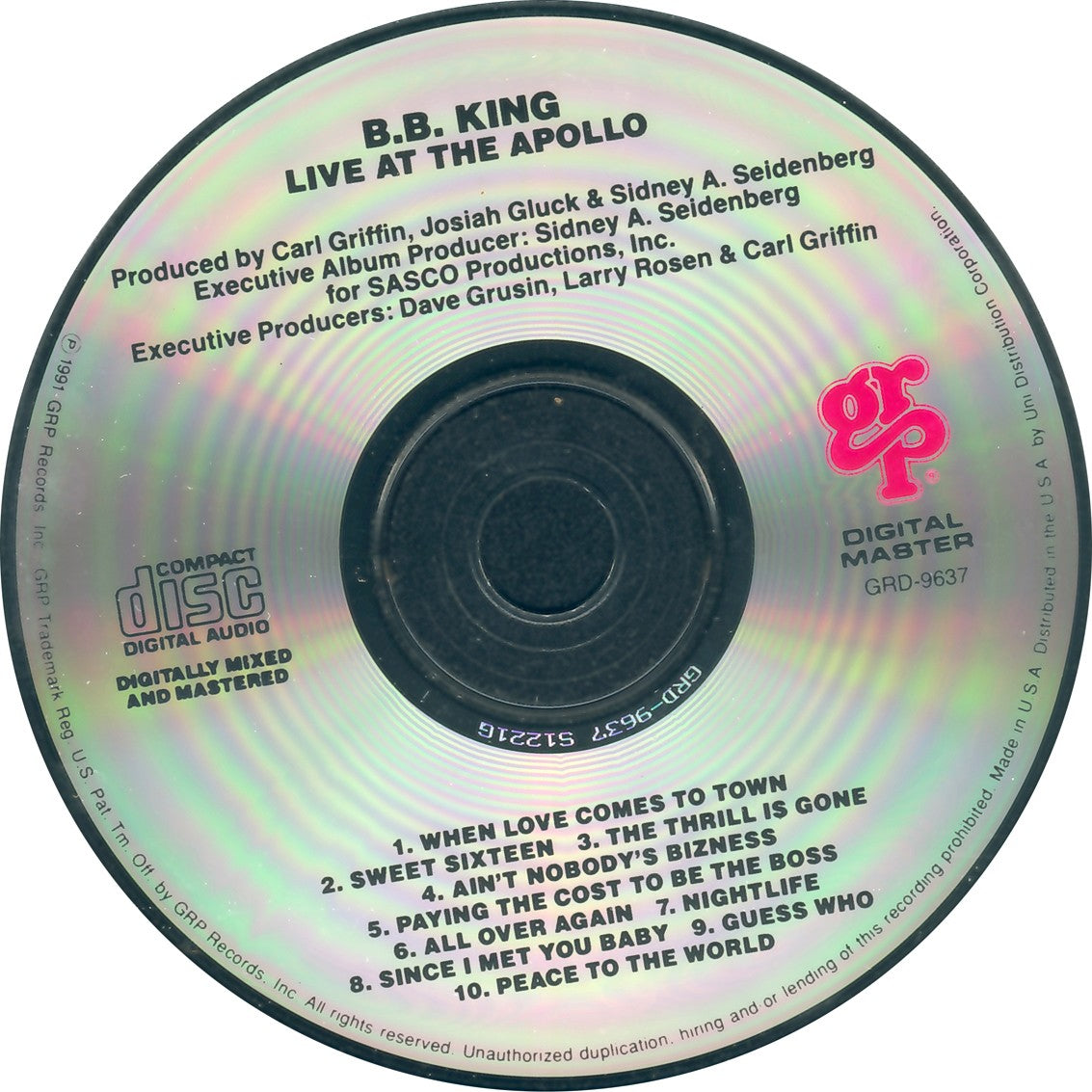 Label Disc: B.B. King – Live at the Apollo CD | Relix