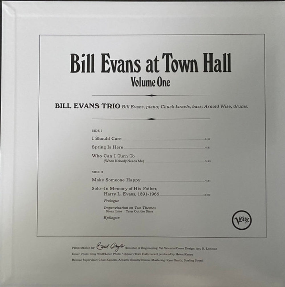 Label Disc: Bill Evans – At Town Hall, Volume One (Verve Acoustic Sounds Series)[LP] Vinyl LP | Relix