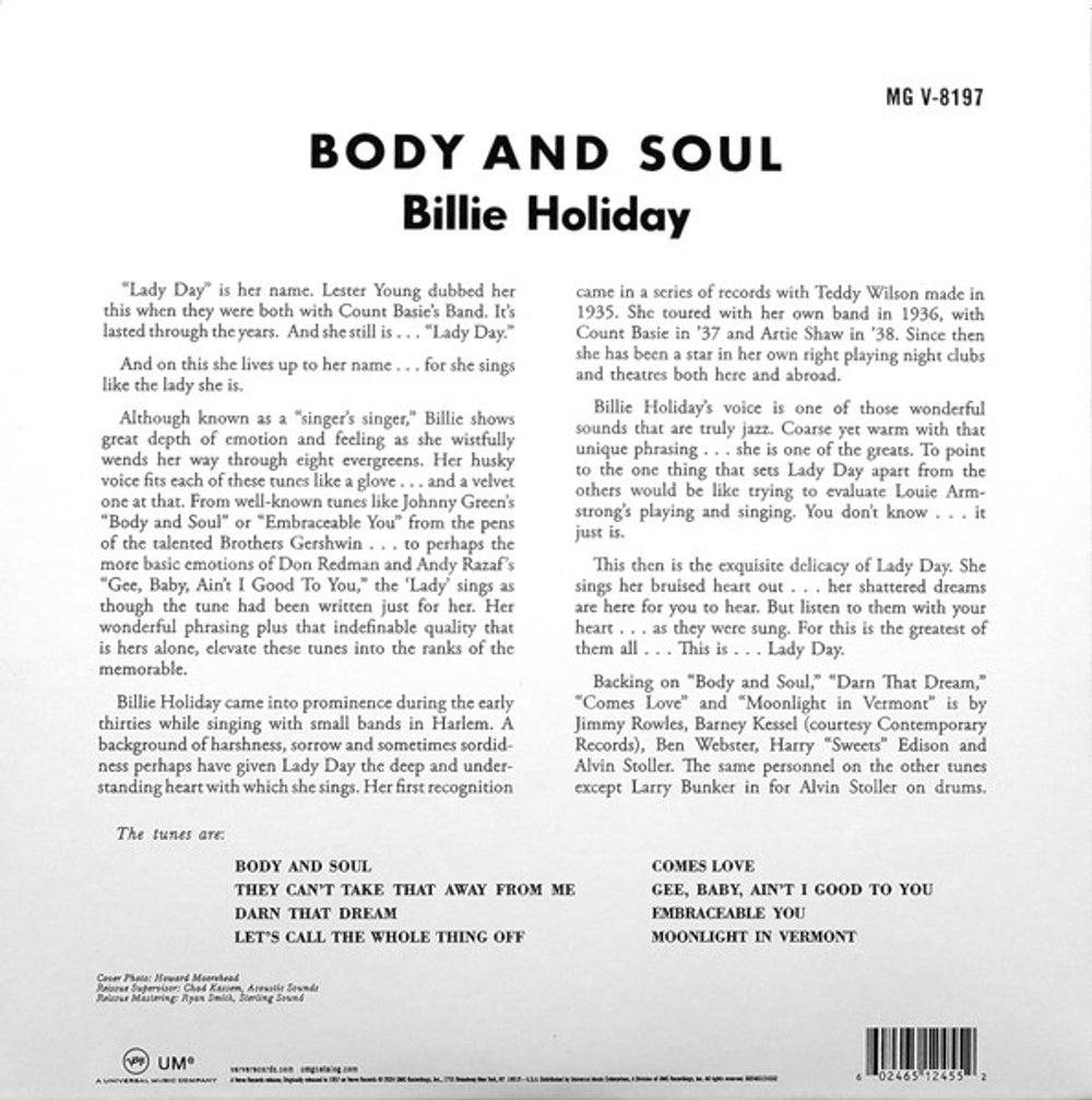 Label Disc: Billie Holiday – Body And Soul (Verve Acoustic Sounds Series LP Vinyl) Vinyl LP | Relix