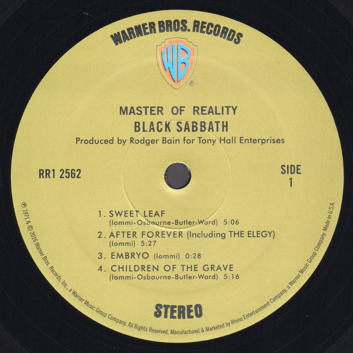 Label Disc: Black Sabbath – Master Of Reality (180 Gram Limited Edition LP Vinyl) Vinyl LP | Relix