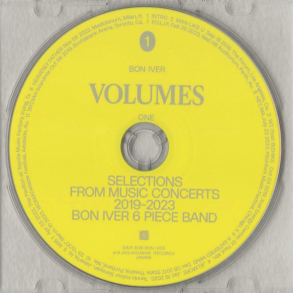 Label Disc: Bon Iver – VOLUMES: ONE "SELECTIONS FROM MUSIC CONCERTS 2019-2023 BON IVER 6 PIECE BAND" CD | Relix