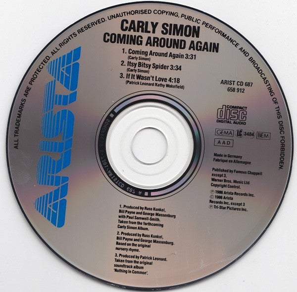 Label Disc: Carly Simon – Coming Around Again CD | Relix