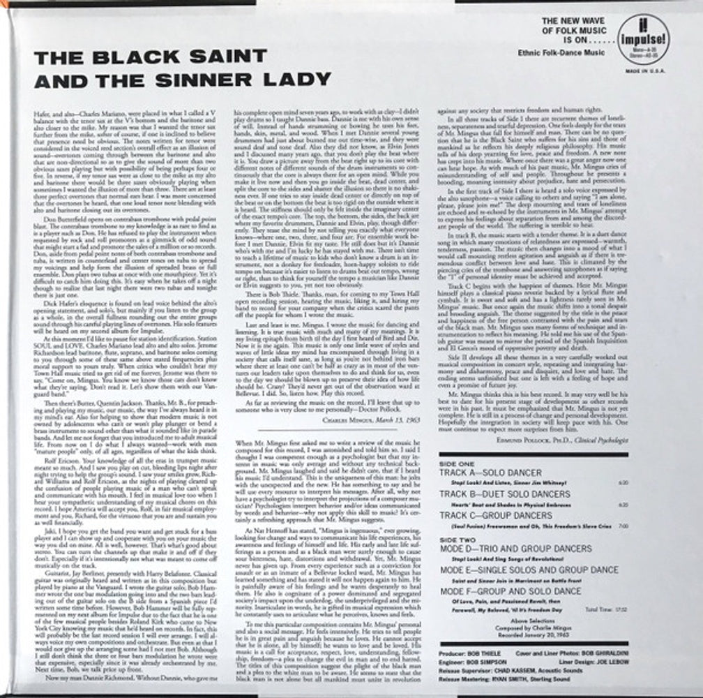 Label Disc: Charles Mingus – The Black Saint And The Sinner Lady (Verve Acoustic Sounds Series LP Vinyl) Vinyl LP | Relix