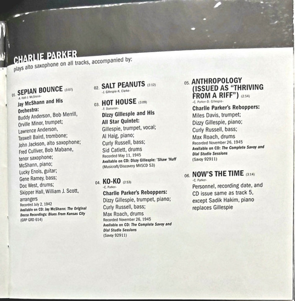 Label Disc: Charlie Parker – Ken Burns Jazz CD | Relix