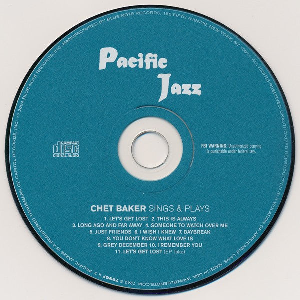 Label Disc: Chet Baker – Chet Baker Sings & Plays (Remastered CD) CD | Relix