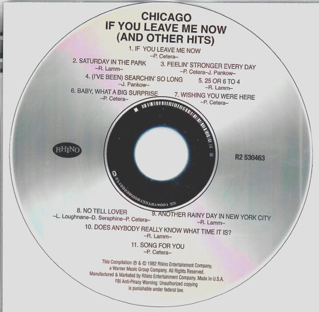 Label Disc: Chicago – If You Leave Me Now and Other Hits CD | Relix