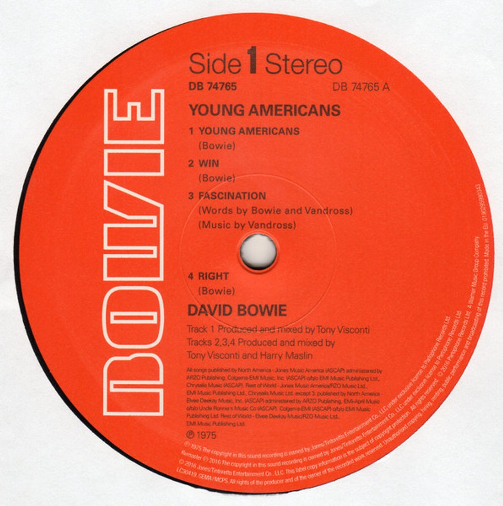 Label Disc: David Bowie – Young Americans: 2016 Remastered Version Vinyl LP | Relix