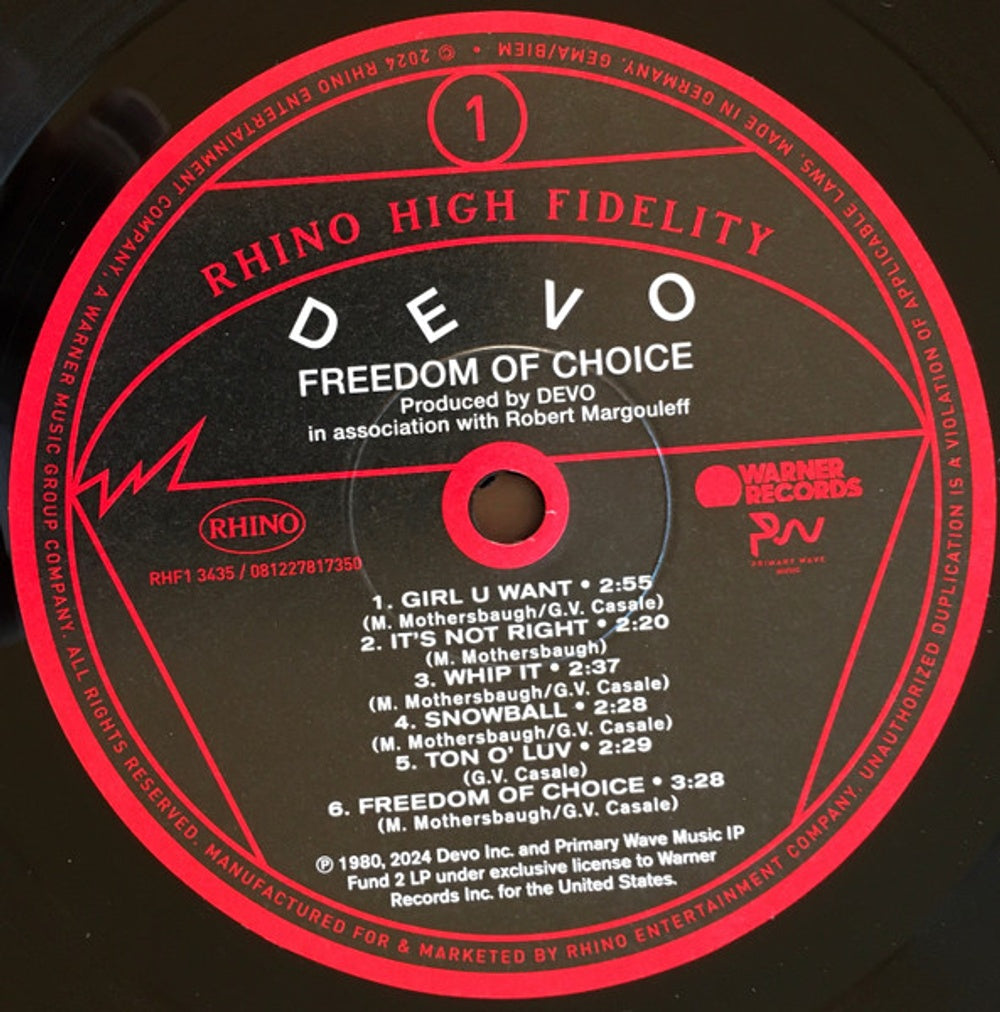Label Disc: Devo – Freedom Of Choice (Bme LP Vinyl) Vinyl LP | Relix