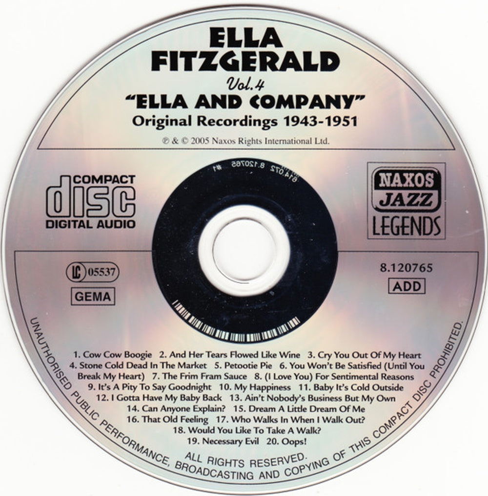 Label Disc: Ella Fitzgerald – Vol. 4-Ella & Company CD | Relix