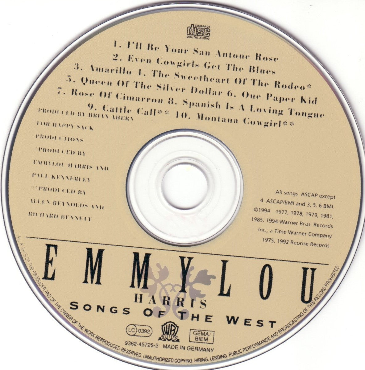 Label Disc: Emmylou Harris – Songs Of The West (Import CD) CD | Relix