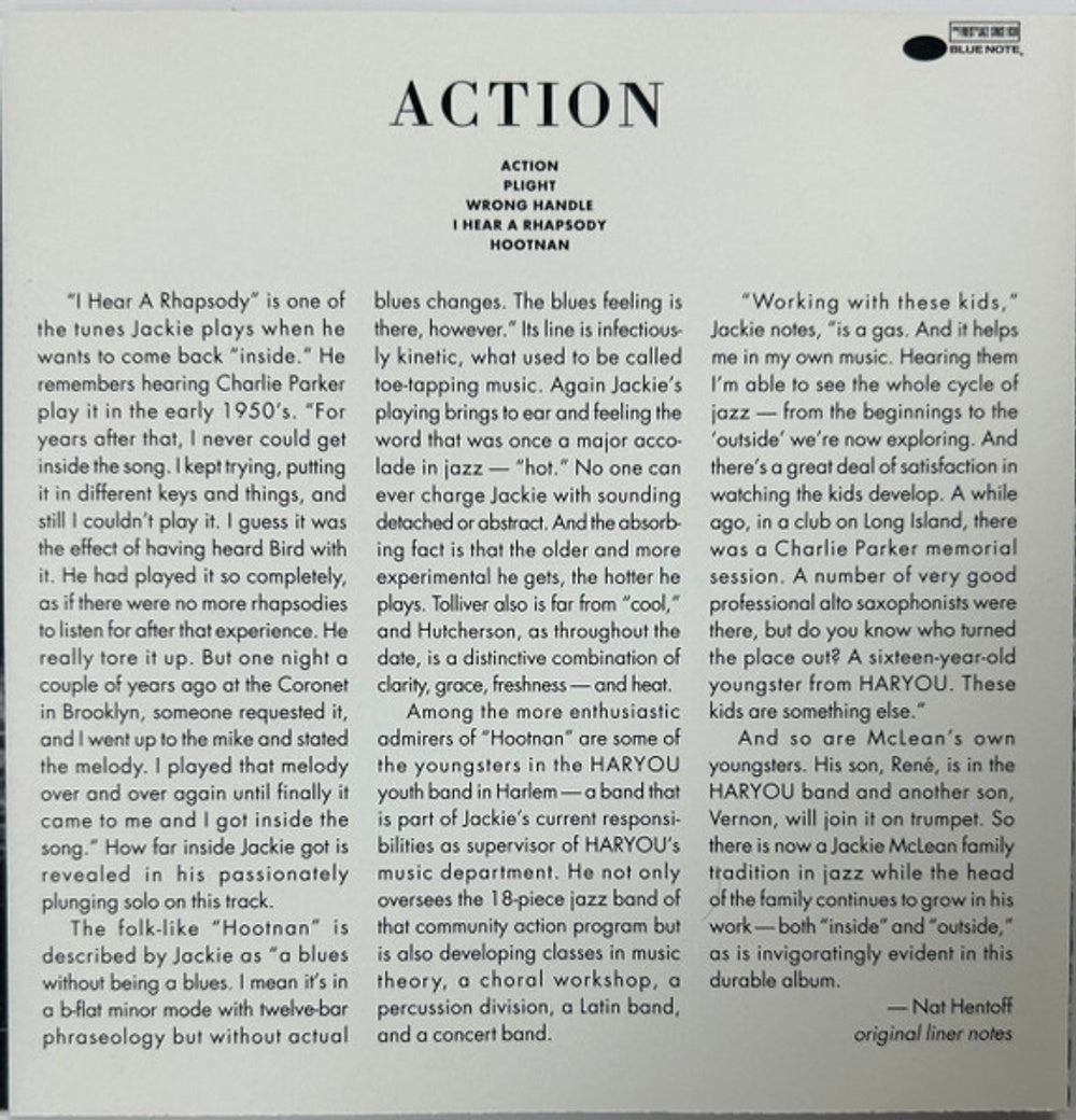 Label Disc: Jackie Mclean – Action (Remastered CD) CD | Relix