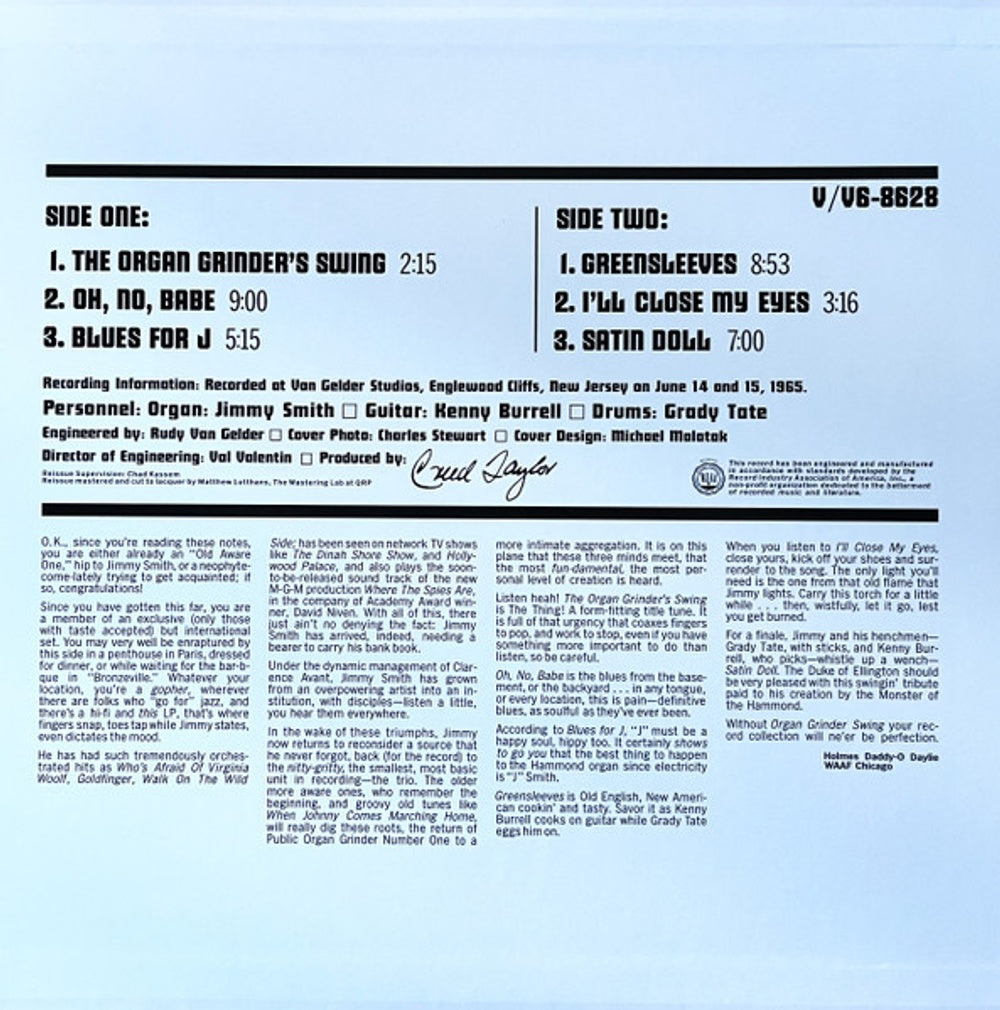 Label Disc: Jimmy Smith – Organ Grinder Swing (Verve Acoustic Sounds Series LP Vinyl) Vinyl LP | Relix