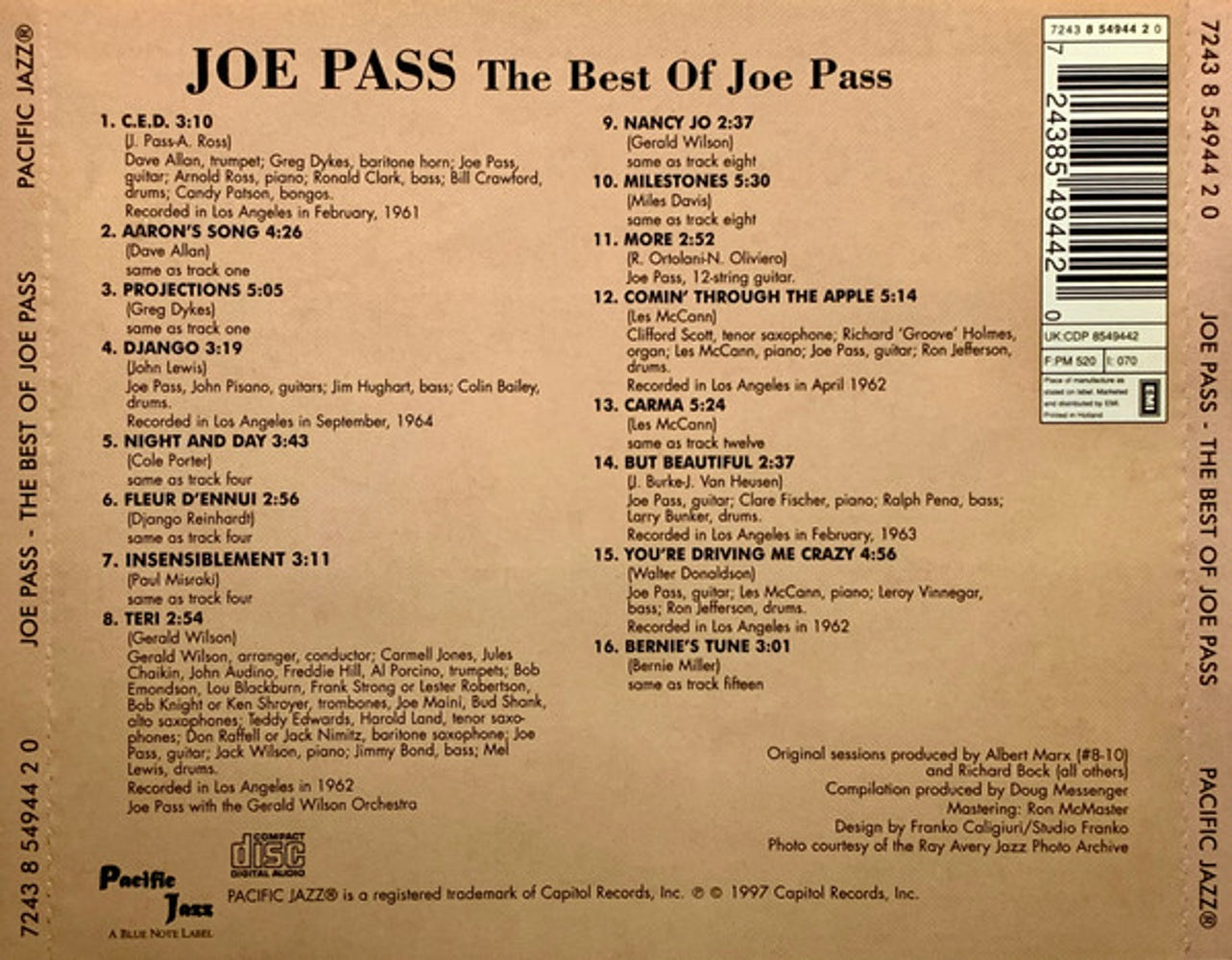 Label Disc: Joe Pass – Best of: Pacific Jazz Years CD | Relix