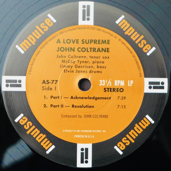 Label Disc: John Coltrane – A Love Supreme   (2020 Repress LP Vinyl) Vinyl LP | Relix