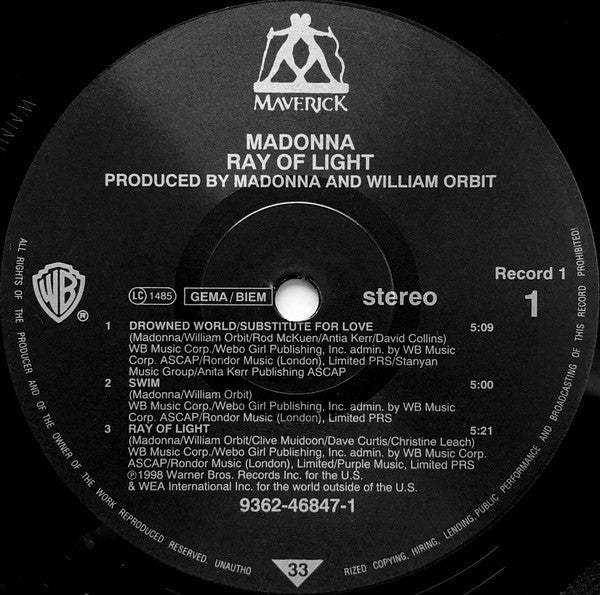 Label Disc: Madonna – Ray Of Light Vinyl LP | Relix