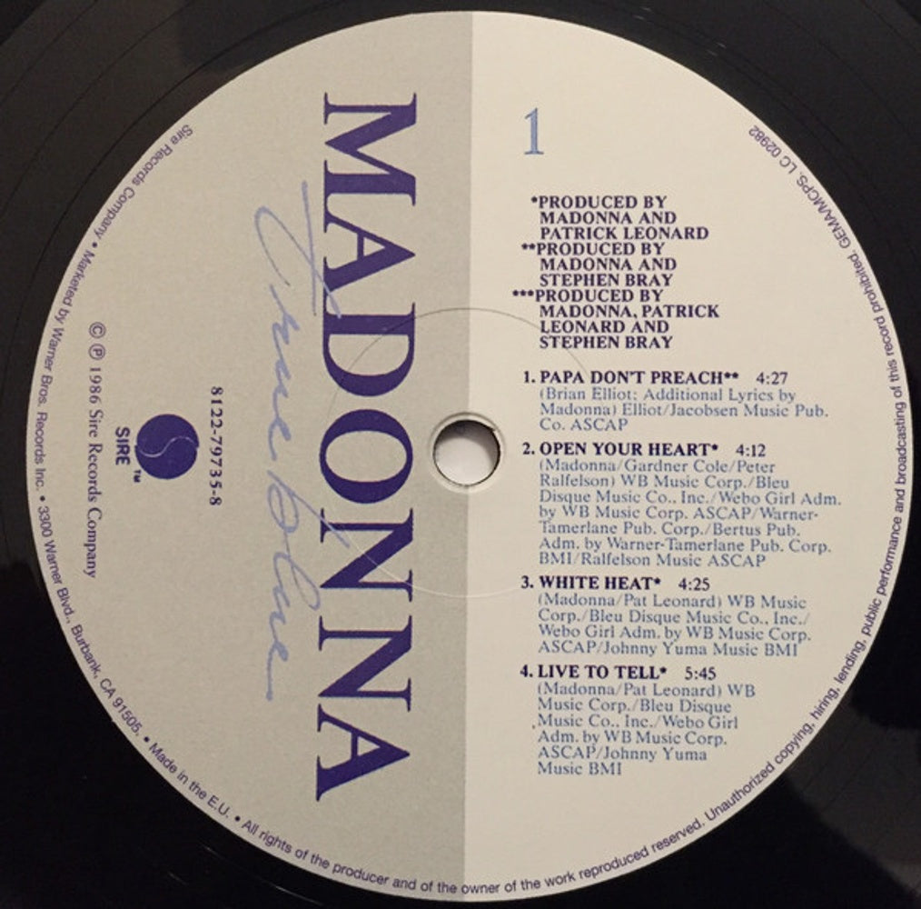 Label Disc: Madonna – True Blue (Limited Edition LP Vinyl) Vinyl LP | Relix