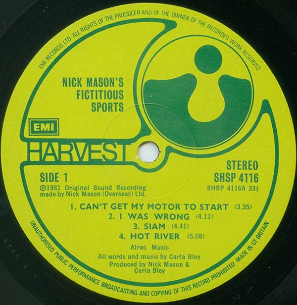 Label Disc: Nick Mason – Nick Mason's Fictitious Sports Vinyl LP | Relix